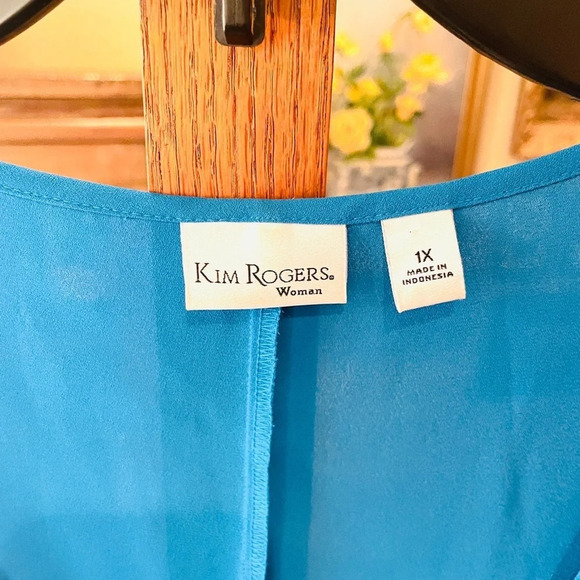 Kim Rogers women’s plus sleeveless flutter shell blouse SZ 1X turquoise - Picture 4 of 6